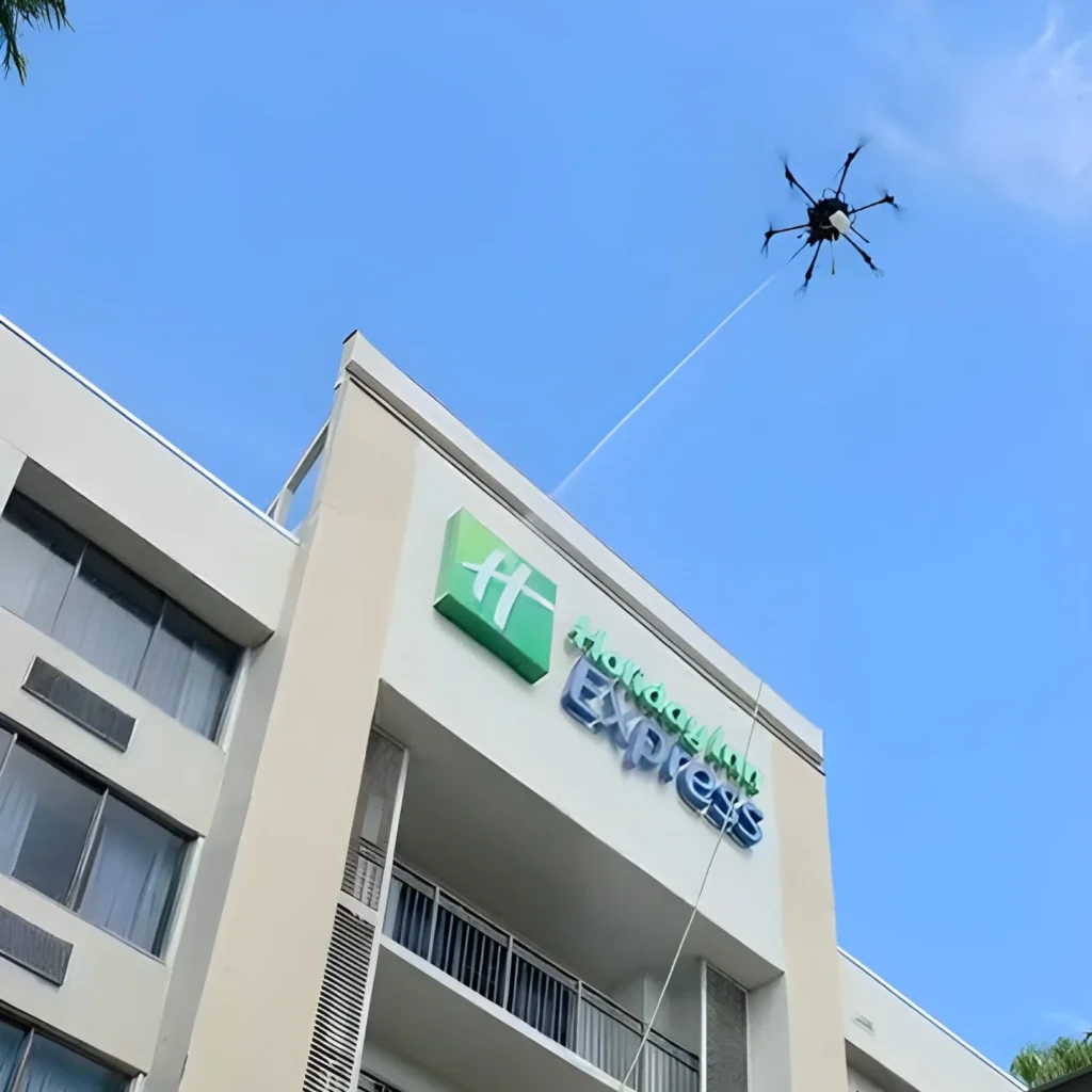 Drone exterior cleaning at Holiday Inn Express